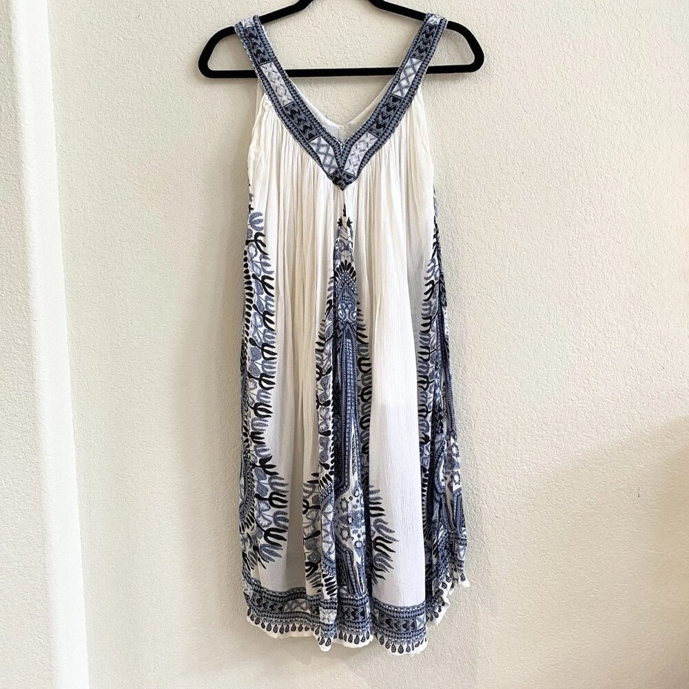 Shoreline Women’s Pullover Dress Sleeveless Gauzy Beachy Boho Free Size White